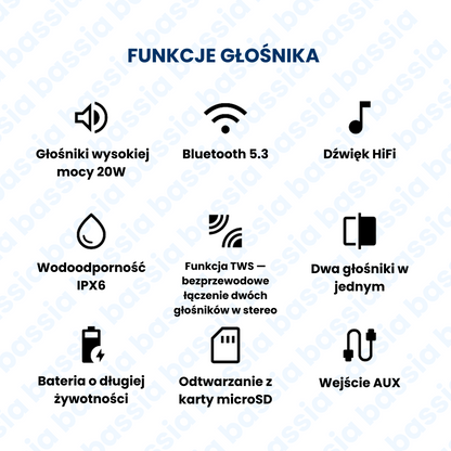 BASSIA™ STEREO TWIST - Głośniki Bluetooth 2w1 | Skręcane Połączenie | Dźwięk Stereo